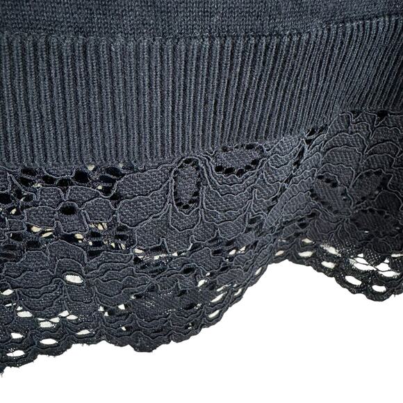 Adrianna Papell Black Long Sleeve Lace Trim Lightweight Tight Knit Sweater Sz S - Picture 3 of 6